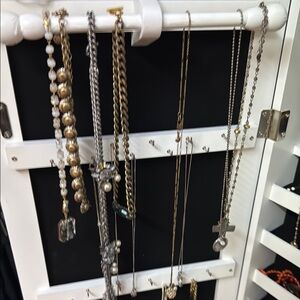 Mixed Metal Chain Necklace Collection with Crystal Pendants